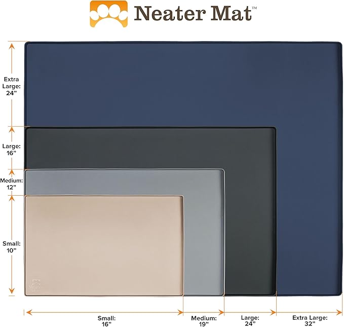 Neater Pet Brands Neater Mat Pet Mats for Food and Water, Cat & Dog Bowl Mat Waterproof Silicone, Feeding Tray, Dog Food Mats for Floors, Placemat w/Raised Edge for Under Bowls, 32" x 24", Black