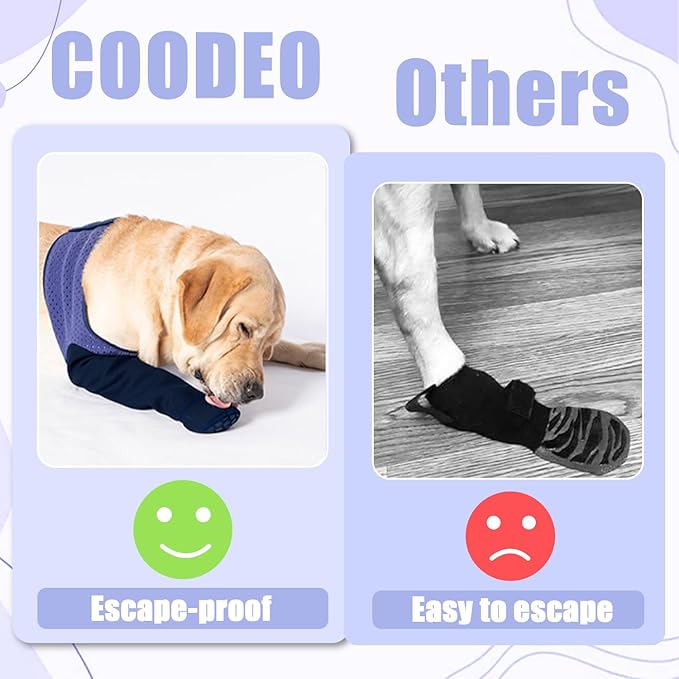 COODEO Dog Socks to Prevent Licking Paws, Healing Boots & Paw Protectors with Non-Slip Bottoms for Wound Protection, Waterproof Sleeve Shoes for Licking(Purple,L_Right
