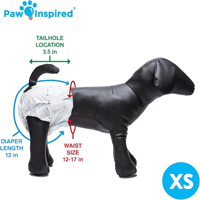 Paw Inspired Disposable Dog Diapers | Female Dog Diapers Ultra Protection | Diapers for Dogs in Heat, Excitable Urination, or Incontinence (12&144 Count) (X-Small (144 Count))