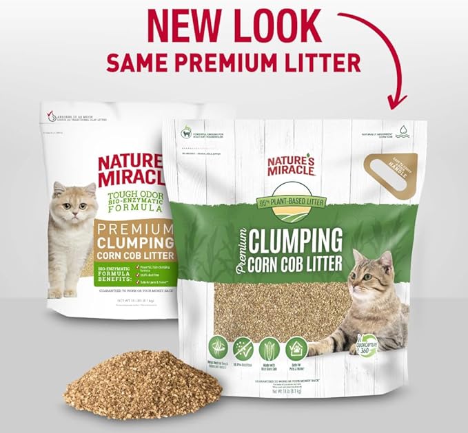 Nature's Miracle Premium Clumping Corn Cob Litter, Tough Odor Bio-Enzymatic Formula, Dust Free, 18lb (2 pack)