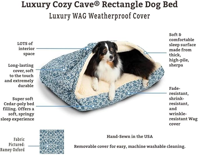 Snoozer Pet Products Luxury Rectangle Cozy Cave, Wag Collection, Medium, Ramey Gray