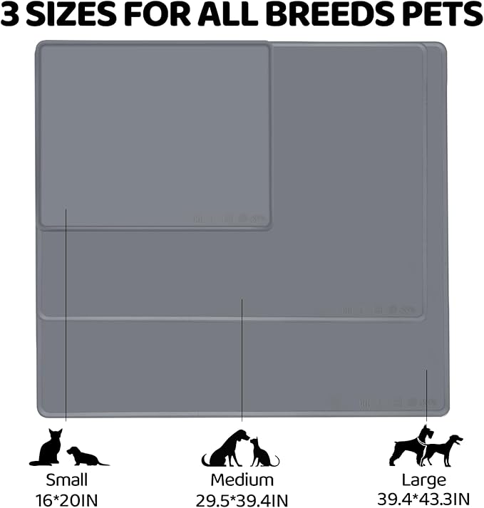 KVK Extra Extra Large Silicone Dog Food Mat 39.4×43.3in and 128oz Silicone Bag Set, Super Size Waterproof Pet Feeding Mat & Container, Non-Slip, Chew-Resistant Floor Protection (Beige&Yellow)