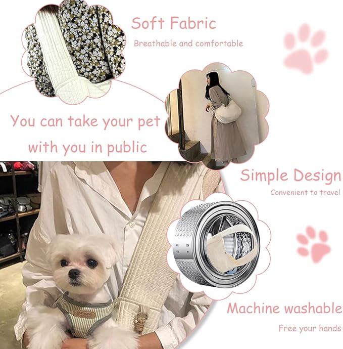 NATUYA Small Dog Carrier Sling Dog Sling Carrier for Small Dogs Puppies Cats, Big Pouch Safety Leash Pet Sling Carrier for Walking Outdoor Travel (Pink, Canvas)