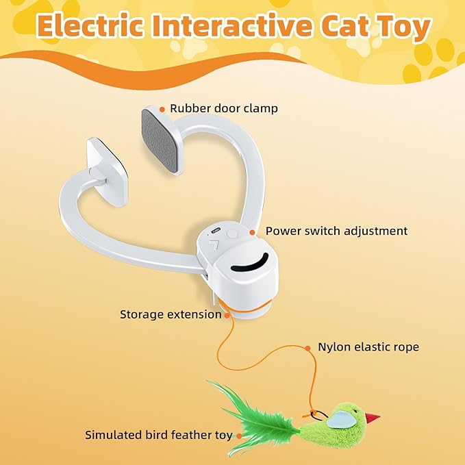 Interactive Cat Toys for Indoor Cats Automatic Electric Flying Bird Feather Wand Toy - Best Kitten & Adult Cat Enrichment Stimulation Toy Hanging Electric Kitty Toys for Bored Cats(Bright White)