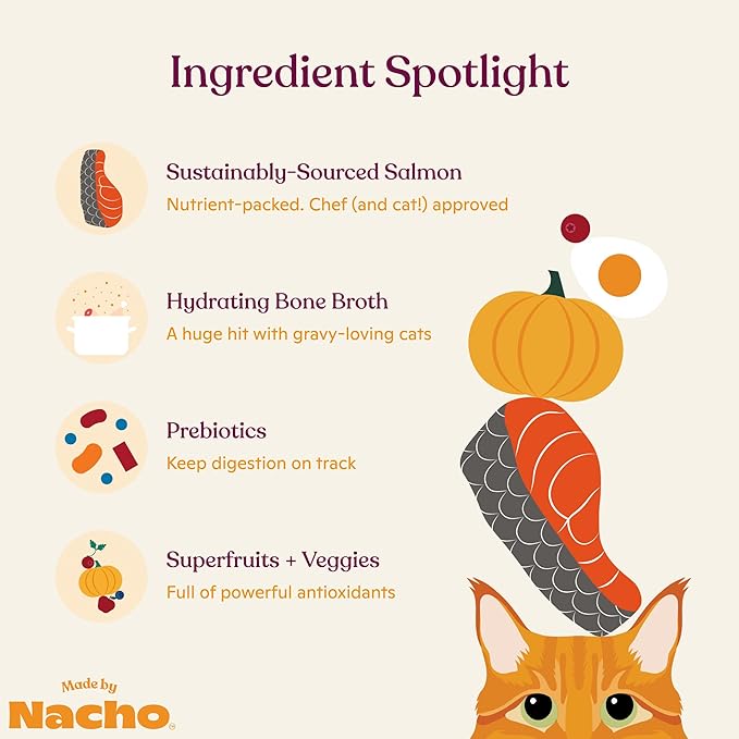 Made by Nacho Wet Cat Food, Sustainably-Caught Minced Salmon in Bone Broth for Hydration, Digestive Health, High Protein, 2.5 Ounce Cups (10 Pack)