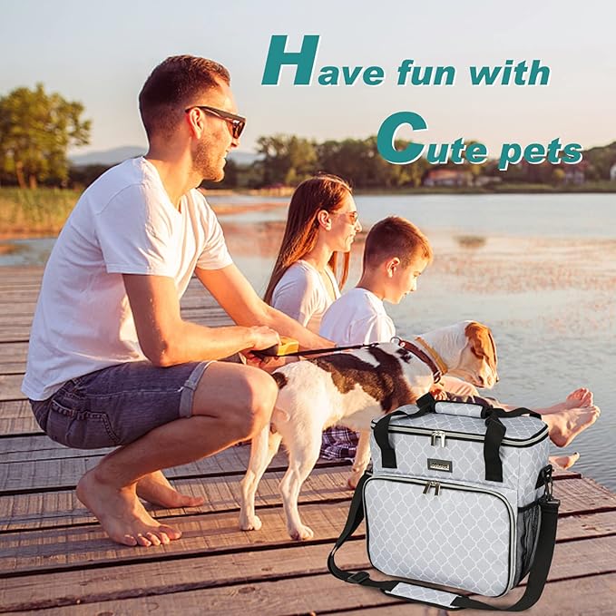 BAGLHER Dog Travel Bag, Pet Travel Bag (ALL Pet Travel Supplies), With 2 Pet Food Containers and 2 Collapsible Silicone Bowls; Essential Kits for Pet Travel DLwhite