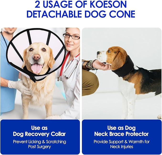 KOESON Dog Cones for Medium Dogs, Soft and Lightweight Pet Cone Recovery Collar, Adjustable and Detachable Medium Dog Elizabethan Collar for Spay, Neuter, Wound Healing, Black M