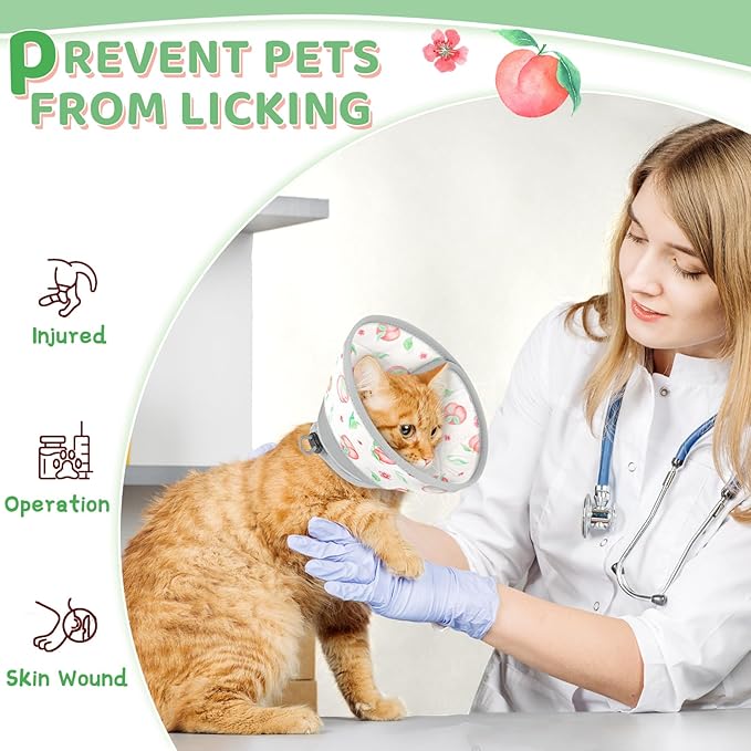 Cat Cone Collar Soft to Stop Licking, Adjustable, Foldable Lightweight Kitten Cones After Surgery Recovery for Cats & Kittens, Cat Cone Alternative (PinkWhite, M)