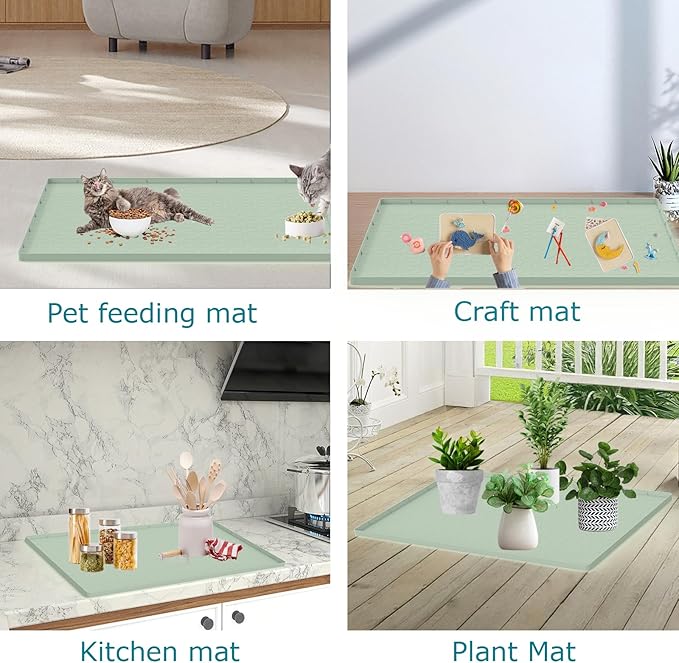 Cat Litter Mat, Silicone Large Cat Mat for Litter Box - 28x22 in, Waterproof & Non-Slip, Durable & Easy Clean, Green