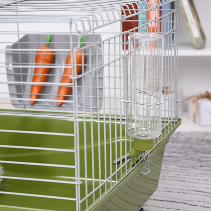 PawHut 47" L Small Animal Cage, Rolling Bunny Cage, Guinea Pig Cage with Food Dish, Water Bottle, Hay Feeder, Platform, Ramp for Chinchilla, Green