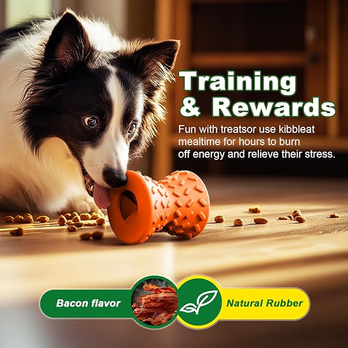 Puppy Toys, Toys for Small Dogs, Dog Treat Toy for Traning, Interactive Toy, Dog Treat Dispenser Toy,Natural Rubber Dumbbell Shaped(Orange)