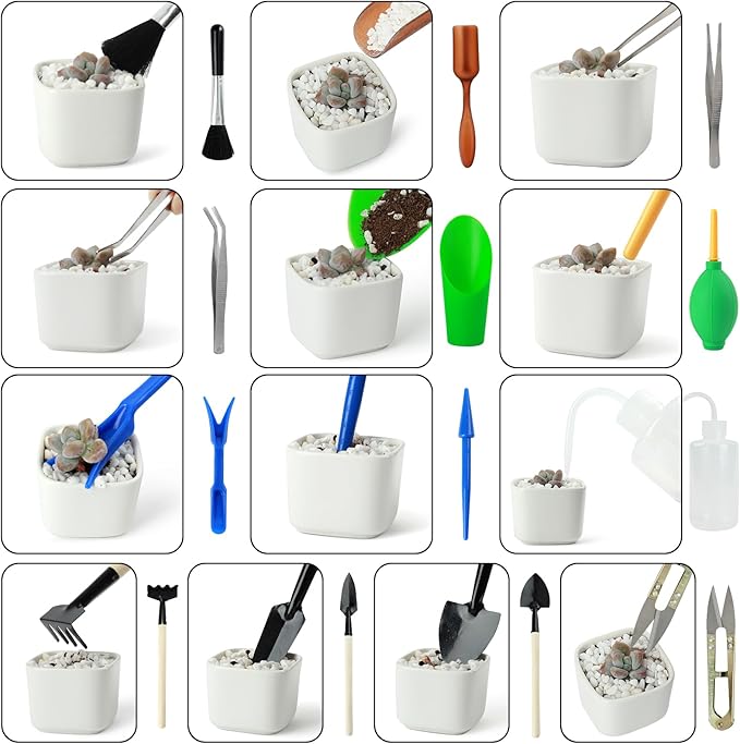 Succulent Tools Kit with Organizer Bag- 13Pcs Indoor Gardening Tools |Mini Succulent Hand Tools with Tote, Succulent Transplanting Supplies, Present for Gardeners Plant Care (Navyblue) 