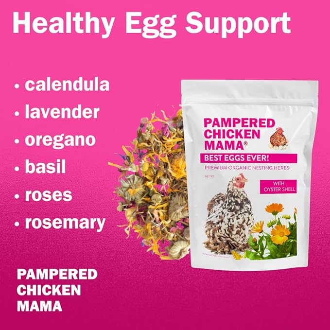 Pampered Chicken Mama Best Eggs Ever! Nesting Herbs for Chickens (4 Pounds) for Chicken Nesting Boxes Calcium Supplement for Chickens | Chicken Feed Supplies, Hen Treats for Coops (4 Bags)