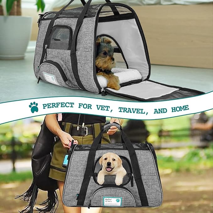 PetAmi Airline Approved Pet Carrier for Cat, Soft Sided Dog Carrier for Small Dog, Cat Travel Supplies Accessories Indoor Cat, Ventilated Pet Carrying Bag Medium Large Kitten Puppy, Large Heather Gray