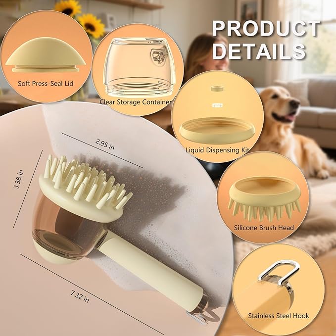 (4PCS) Pet Bath Brush,2025 New 2 in 1 Dog Bath Brush,Dog Shampoo Brush Bubble Maker,Bathing Dogs Grooming Massage Brush for Long & Short Haired Dogs & Cats,with Built-in Shampoo Dispenser(Green)