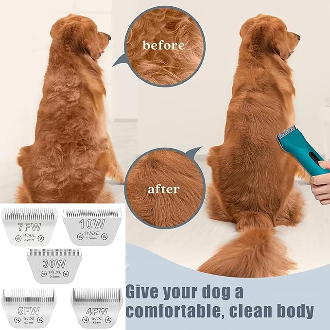 4PCS Wide Blades for Dog Grooming Blades Compatible with Andis,Oster A5,Wahl km10 Dog Clippers Stainless Steel Blades for Animal Dog,Cat,Horse,Silver Size: #10W+30W+5FW+7FW