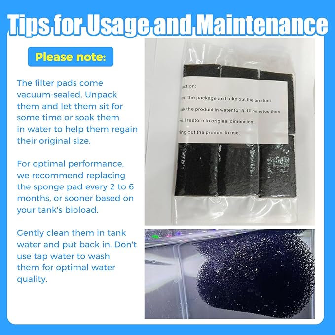AQUANEAT 6-Pack Pre-Filter Sponge for Aquarium Shrimp Fry Fish Tank Filter 0.4” Intake, Replacement Foam Cover