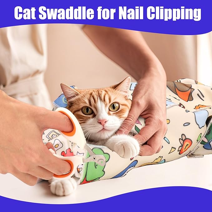 XANGNIER 2 Pcs Cat Wrap for Grooming,Cat Restraint Wrap for Cutting Nails,Fabric Burrito Wrap for Nail Clipping, Anti-Scratch, Anti-Escape,Multifunctional Swaddle Wrap Pet Tool (27.5 x 27.5 Inch)