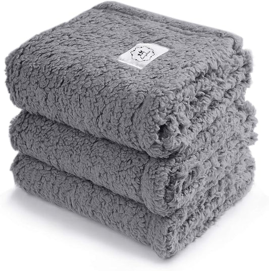1 Pack 3 Calming Blankets Fluffy Premium Fleece Pet Blanket Soft Sherpa Throw for Dog Puppy Cat Grey Medium (30โx20'')