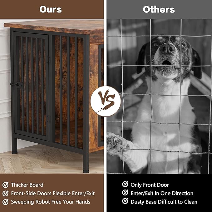 EasyCom 39.96" XL Wooden Large Dog Crate Furniture for Medium and Large Breed, Chew-Resistant Dog Kennel Furniture Indoor with 2 Doors and 3.94" Raised Feet, as TV Stand, End Table, Crate Table