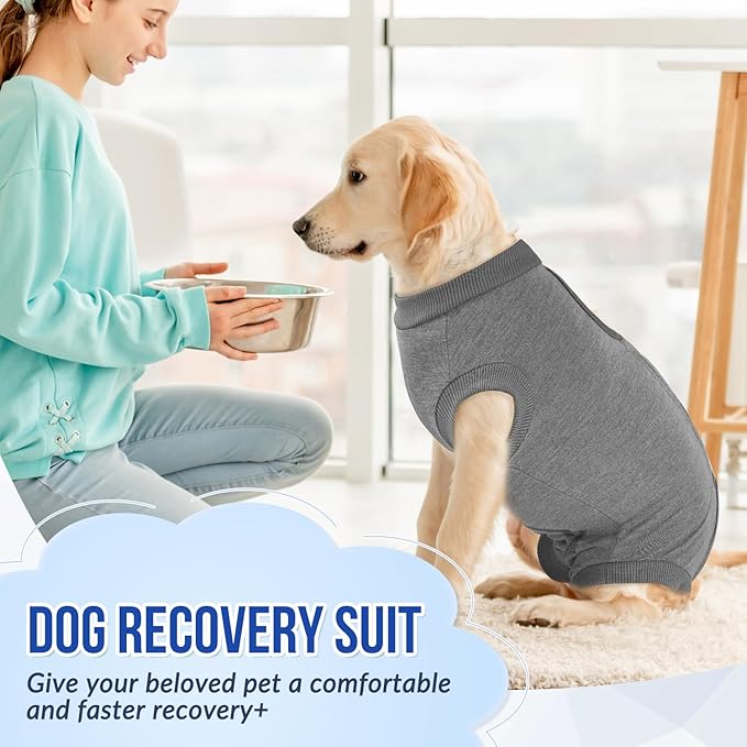 Lukovee Recovery Suit for Dogs, Onesie Surgery Recovery Suit for Female Male Dogs, Abdominal Wounds Cone E-Collar Alternative Prevent Licking Spay Recovery Suit (GY,XXL)