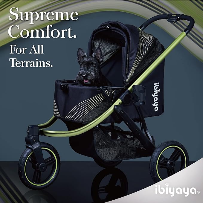 ibiyaya The Beast Pet Jogging Stroller for All Terrains, 3-Wheel Dog Carrier with Double Breaks, Zipperless Large Stroller for Running & Hiking, Multiple Small Dogs, Medium Dogs, or Cats (Jet Black)