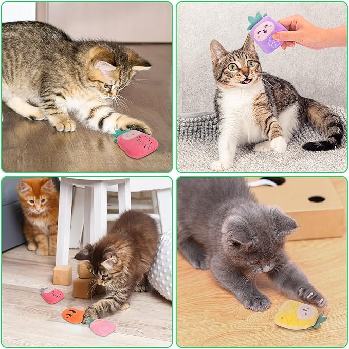 Cat Toys Pineapple with Natural Catnip Inside, Interactive Catnip Toys for Indoor Cats Kitten Kicker, Dental Kitty Chew Toy 6 Pack