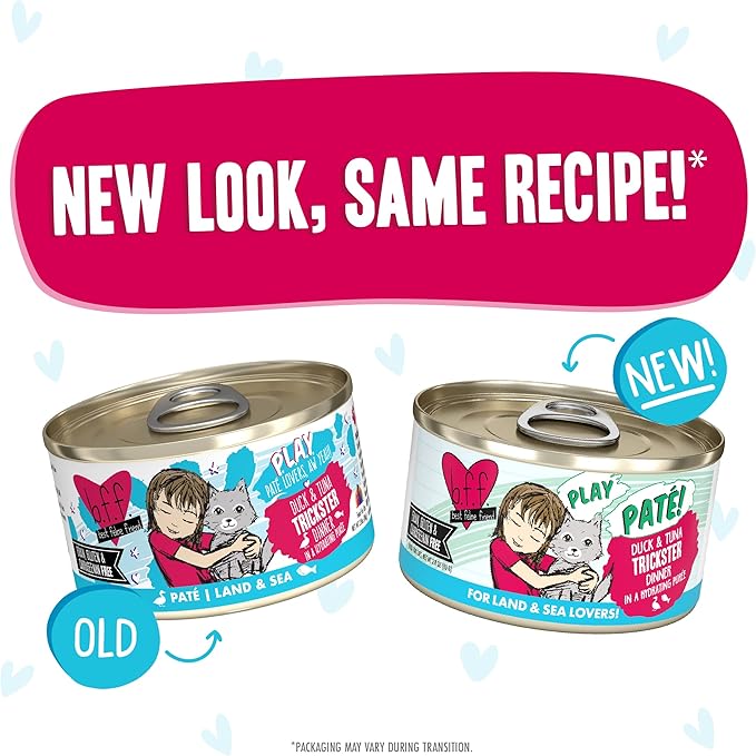 Weruva B.F.F. Play - Best Feline Friend Paté Lovers, Aw Yeah!, Duck & Tuna Trickster with Duck & Tuna, 2.8oz Can (Pack of 12)