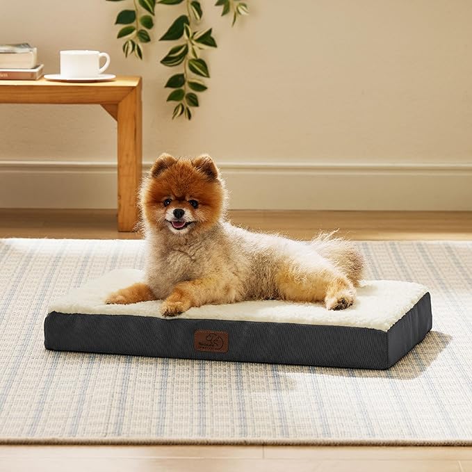 Bedsure Dog Bed for Small Dogs - Orthopedic Flat Puppy Beds with Removable Washable Cover, Egg Crate Foam Pet Mat, Suitable for Pet Up to 20 lbs
