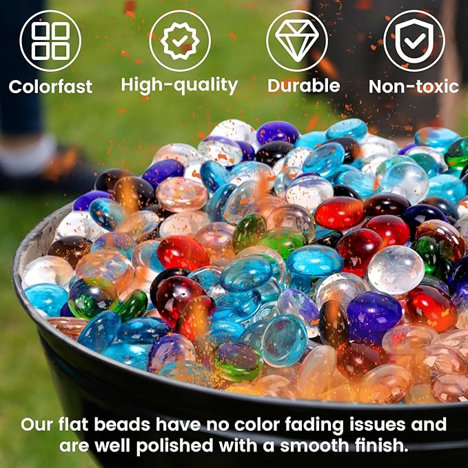 FUTUREPLUSX 1LB Clear Flat Glass Marbles, Vase Filler Glass Pebbles Floral Beads Table Aquarium Gravel Decoration DIY Craft