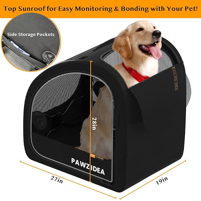 PAWZIDEA Dog Stroller for Large Dogs, Pet Stroller with Detachable Carrier for Portable Dog Crate for Car Seat, Foldable Dogs Jogger Strollers, All Terrain 9” Wheels, Adjustable Handle, Storage Bag