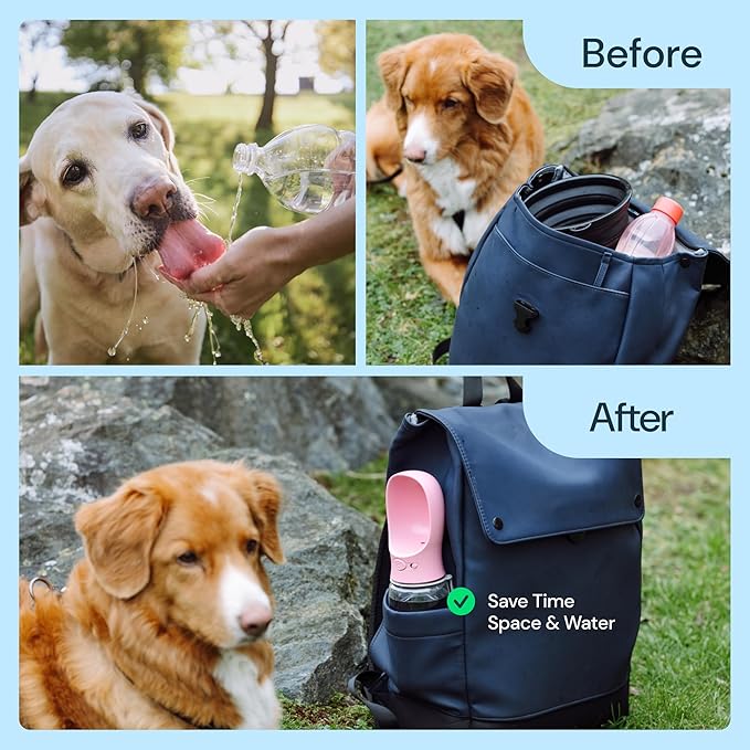 MalsiPree Dog Water Bottle - 12 Oz, Navy Blue - Leakproof Portable Water Bowl Dispenser for Travel, Hiking & Road Trips - Travel Dog Bowl for Hydration - Lightweight Food-Grade Plastic
