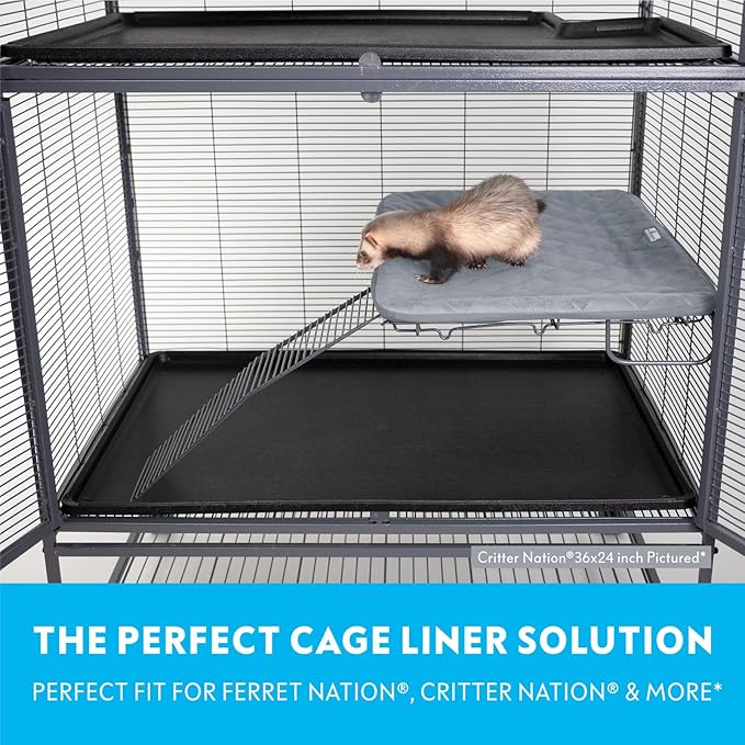 Paw Inspired Fitted Fleece Liner for Ferret Nation, Critter Nation Cage for Ferrets, Rats, Chinchillas, Hedgehogs & Other Small Animals (Gray, Shelf Liner)