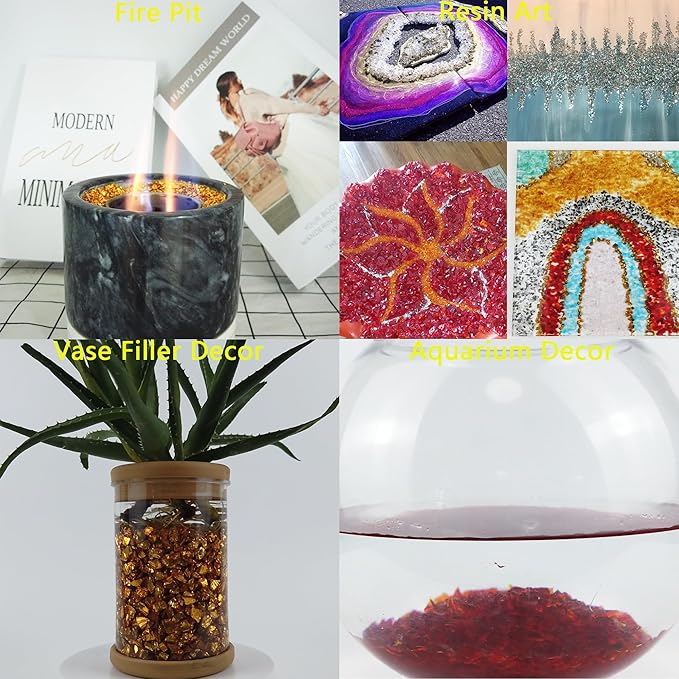 TWINKLING High Luster Crushed Glass Glitter, Broken Glass, Fire Glass Gems Chips for Fire Pit, DIY Resin Art, Epoxy Crafts, Geode Painting, Aquarium Decoration, 6-9mm(370g/13oz.) (Black)