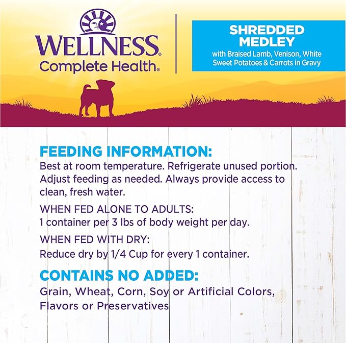 Wellness Petite Entrées Shredded Medley with Braised Lamb, Venison, White Sweet Potatoes & Carrots, 3-Ounce Cup (Pack of 12)