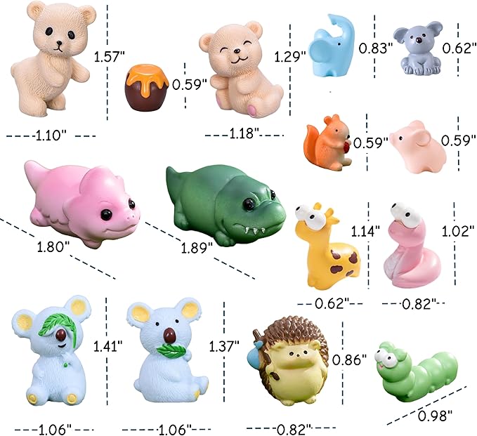 100pcs Various Mini Resin Animals Figurines Miniature Figures Ornament Fairy Garden Accessories Micro Landscape Dollhouse Aquarium Bonsai Tiny Crafts Decor