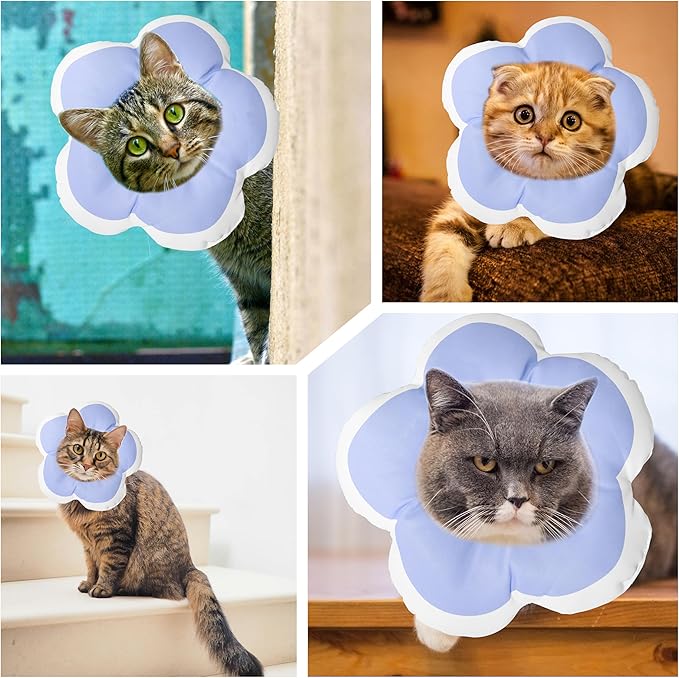Cat Cone Collar Soft, Waterproof Cats Cones to Stop Licking After Surgery, Adjustable Soft Elizabeth Cats Collars for Wound Healing, Flower Shape Cat Recovery Collar (Purple, X-Small)