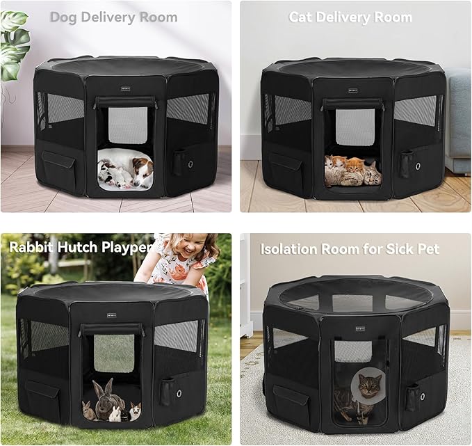 PETSFIT 45.5" Dog Playpen with Dual Zipper Doors –Sturdy Foldable Pet Playpen for Large & Medium Dogs with Removable Mesh Top and Leakproof Bottom