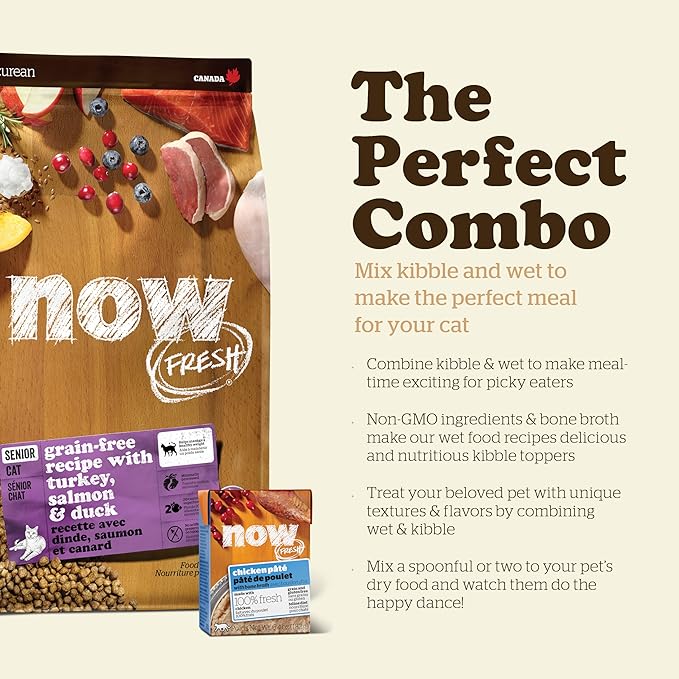 Now Fresh Grain-Free, Dry Cat Food, Turkey, Salmon and Duck Kibble, Real Meat and Fish Senior Recipe, 3 lb Bag