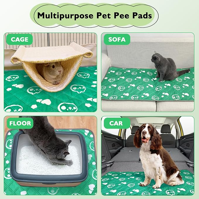 2 Pack Guinea Pig Bedding - Washable Guinea Pig Liner for Midwest Cage, Waterproof Reusable & Anti Slip Pee Pads Super Absorbent Mats for Small Animals Rabbit Hamster Rat (Green, 48 x 24 Inch)