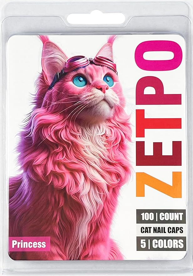 zetpo 100 pcs Cat Nail Caps | Cat Claw Covers | with Adhesives and Applicators (M, Orange, Red, Neon Red, Bright Pink, Rose)