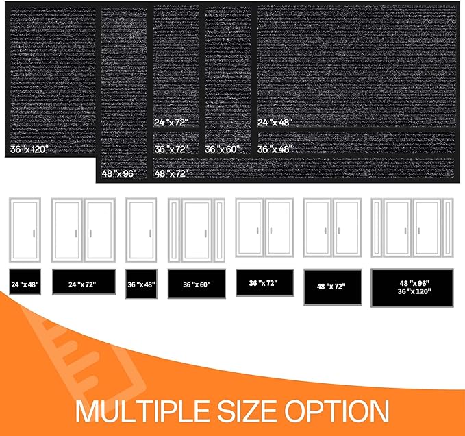 Indoor Outdoor Door Mat, 4' x 2' Doormat for Entryway, Rubber Backing Non Slip Front Door Mat Outside Entrance, Super Absorbent Commercial Floor Mat for Home Office, Black