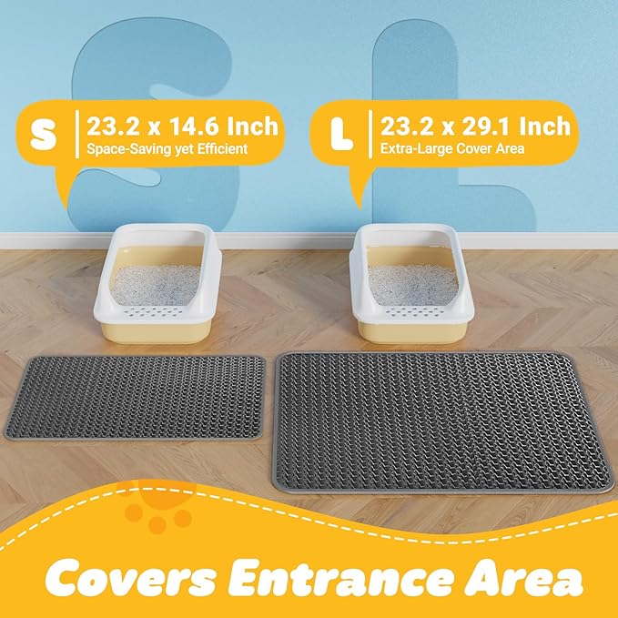 Cat Litter Mat - 23.2'' x 14.6'' Small Litter Trapping Mat, Easy to Clean Litter Box Mat, Waterproof, Urine-Proof, Non-Slip Kitty Litter Mats for Floor, Dark Gray