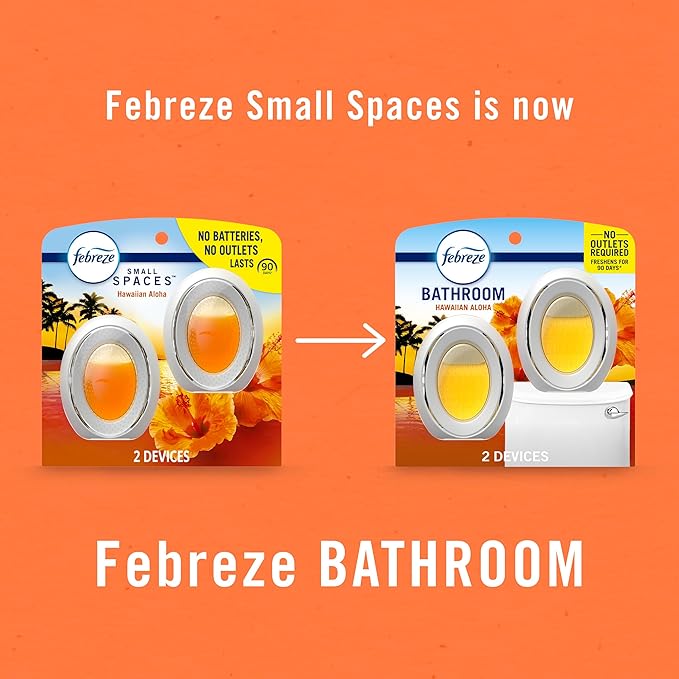 Febreze Small Spaces Air Freshener, Odor-Fighting, Plug In Alternative, Air Fresheners for Home and Bathroom and Kitchen, Closet Air Fresheners, Hawaiian Aloha Scent, 2 Count