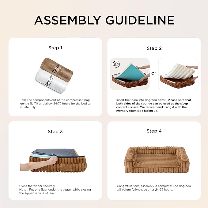 Bedsure Orthopedic Dog Beds for Extra Large Dogs, Waterproof Memory Foam XL Pet Bed with Sides, Non-Slip and Egg-Crate Foam Big Dog Couch Sofa with Washable Removable Corduroy Cover, Cream