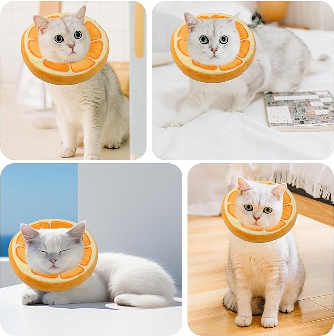 Soft Cat Cone Collar, Cute Cat Recovery Collar Suitable for Small, Medium, Large Cats,Elizabethan Neck Collar for Cats After Surgery (Orange, Medium)