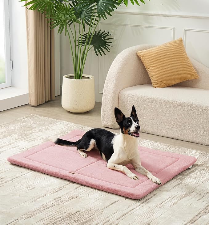 MADE 4 PETS Dog Crate Pad Bed for Large Dogs, Washable & Reversible, Anti-Slip Kennel Mat for Cozy Sleeping, Soft Fluffy Dog Bed for Indoor & Outdoor Use, 36"x27", Pink