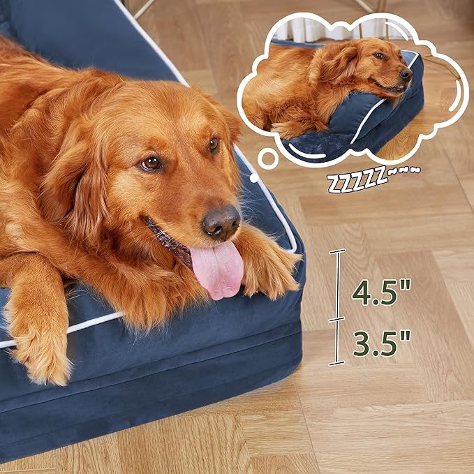 XXL Dog Bed with Bolsters, Orthopedic Dog Beds for Extra Large Dogs, Waterproof Memory Foam Dogs Beds XLarge with Removable Washable Cover, Nonskid Bottom (XX-Large,Navy Blue)