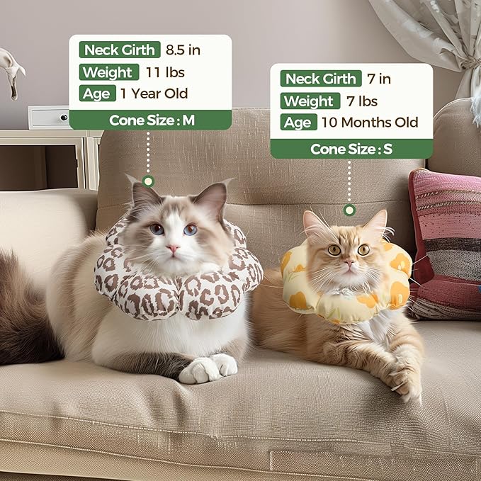ComSaf Cat Cone Collar Soft - E Cat Collar Cones to Stop Licking After Surgery, Recovery Elizabethan Collar for Cats, Soft Cat Cone for Small Cats Kitten, Waterproof & Lightweight, Brown Leopard, S