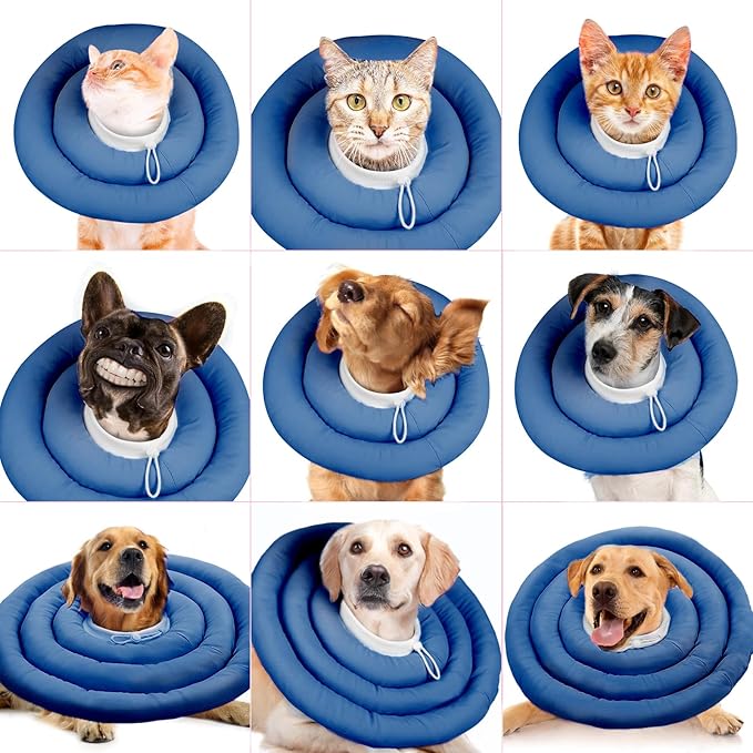 IDOMIK Dog Recovery Collar, Waterproof Soft Dog Cone After Surgery, Comfy Protective Elizabethan Collar Alternative for Dogs Cats, Adjustable Pet Neck Donut Cone Anti-Licking Biting Wounds,Navy,S